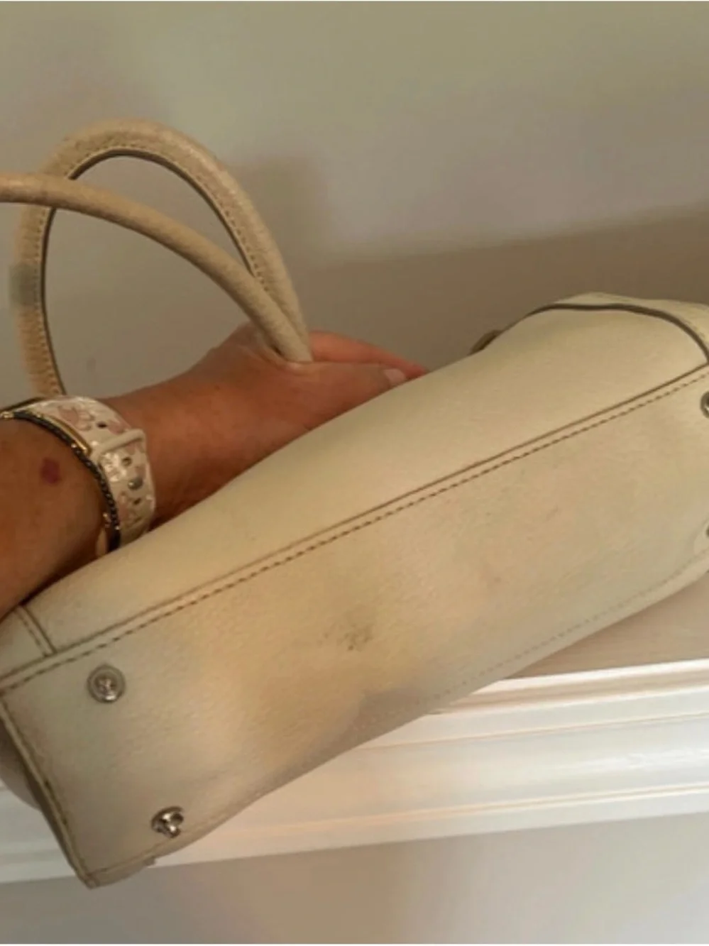 Dooney & Bourke Cream Pebbled Leather Shoulder Bag with Charm